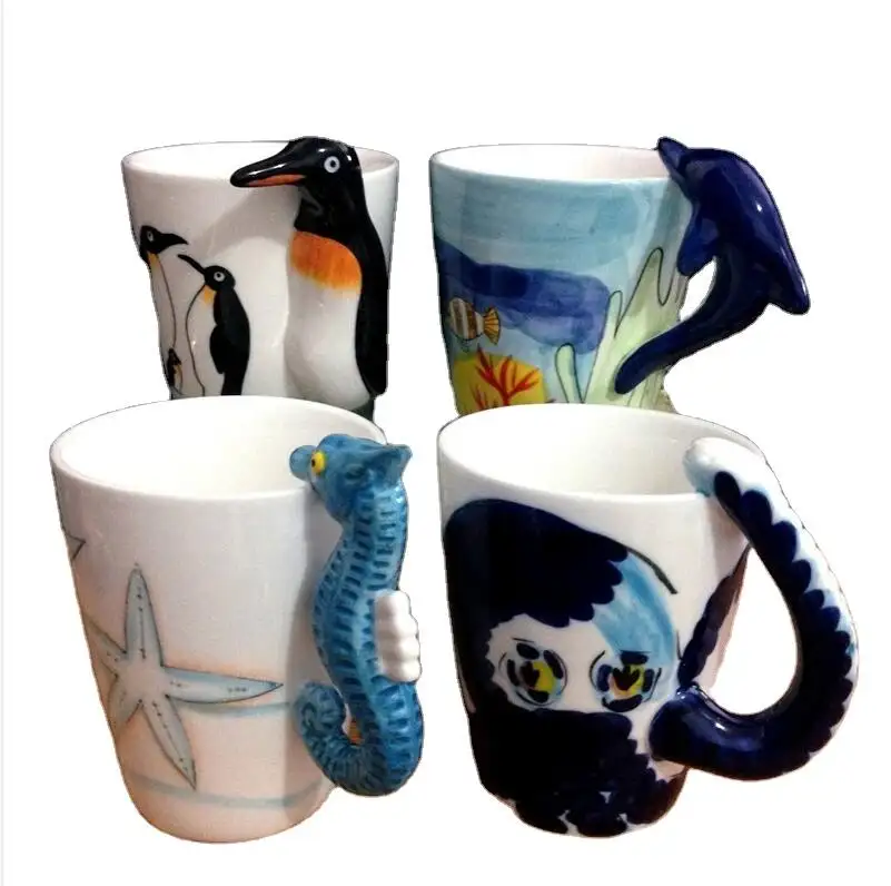3D Ocean Marine Reef Bottlenose Dolphin 12oz Ceramic Mug Coffee Cup Home & Kitchen Decor Accessory,Porcelain milk Mug