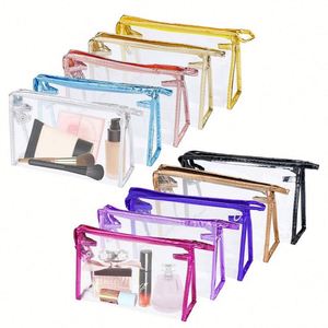 Sac cosmétique transparent en PVC grande capacité, étanche, à fermeture éclair, motif lettres, couleur personnalisable, pour femme, vente en gros - Product Image 1