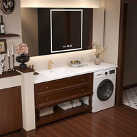 Meuble-lavabo et armoire de buanderie en chêne américain sur mesure, avec lavabo intégré, fabrication sur mesure
