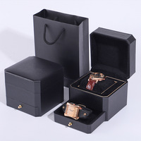 Boîte à montres octogonale à deux niveaux avec couvercle rabattable et tiroir, boîte cadeau pour bijoux, doublure en velours, rangement pour montre et bracelet