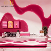 Conception de comptoir de bar à café durable de style rose pour la décoration de café, mobilier de café personnalisé