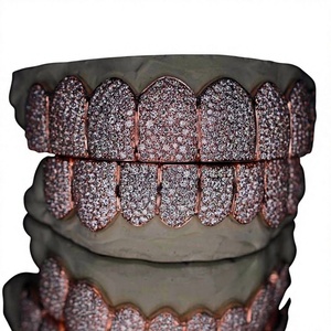 Grillz de Oro Rosa con Moissanita y Diamantes, Joyería Dental Hip Hop, Aspecto de Diamantes Completos, Unisex, para Fiesta - Product Image 1