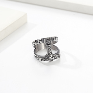Nordic Viking Thor's Hammer Titanium Steel <b>Ring</b> Men's Black Letter Design Fashion Jewelry Gift - Product Image 3