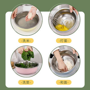 Juego de 5 tazones de acero inoxidable coloridos y gruesos con escurridor para uso en cocina, preparación de sopa, fideos y lavado de verduras. - Product Image 2