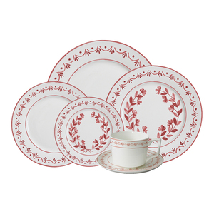 Service de <span class=keywords><strong>table</strong></span> en porcelaine rouge bohème floral élégant et luxueux - <span class=keywords><strong>Vaisselle</strong></span> de mariage romantique, assiettes en céramique fine pour la mariée - Product Image 6