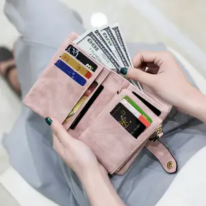 محفظة نسائية ملونة ، محفظة كاواي ثلاثية الطيات ، محفظة قصيرة للنساء ، محفظة صغيرة بمشبك نقود من الجلد المصنفر