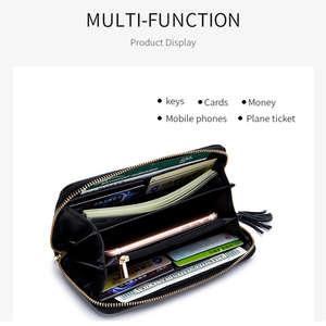 Cartera <span class=keywords><strong>de</strong></span> mujer RFID <span class=keywords><strong>de</strong></span> fábrica, tipo clutch largo, gran capacidad, con clip para billetes, bolsillo para teléfono, venta al por mayor, con cremallera, tarjetero múltiple para señora - Product Image 3