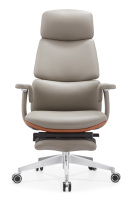 Fauteuil de bureau exécutif moderne et confortable en cuir PU, ergonomique, inclinable, avec vérin à gaz chromé, hauteur réglable et repose-pieds pliable