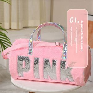 Bolso de hombro de felpa rosa único para otoño e invierno, diseño elíptico, lentejuelas brillantes, gran capacidad, perfecto para damas - Product Image 4