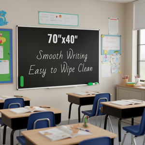 Grand tableau noir effaçable à sec de 70x40 pouces avec cadre en aluminium comprenant 1 gomme magnétique 3 marqueurs pour le bureau et l'école - Product Image 2