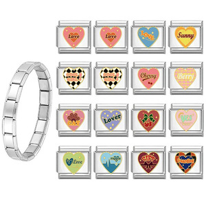 Bracelet modulaire italien avec breloque cœur, 9 mm, en acier inoxydable, élastique, unisexe, coffret cadeau de bijoux - Product Image 1