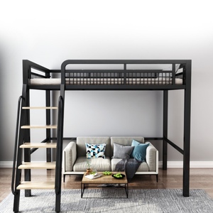 Nordic Modern Iron Loft <b>Bed</b> Customizable Single/<b>Double</b> Layer <b>Black</b>/White Metal Adjustable Height Foldable Bedroom Apartment - Product Image 3