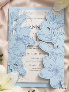 Tarjeta de Invitación de Boda con Diseño Floral en Relieve, Impresión Offset, Patrón de Lirios Rosados Anna Julian - Product Image 2