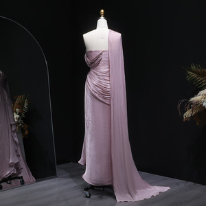 Sharon Said SF199 Elegant <strong>Lilac</strong> One-Shoulder Evening <strong>Dress</strong> with Draped Cape Arabic <strong>for</strong> <strong>Women</strong> Wedding <strong>Dress</strong> Gown - Product Image 5