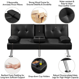Sillón reclinable de cuero Reversible <span class=keywords><strong>Loveseat</strong></span> plegable <span class=keywords><strong>cama</strong></span> ajustable convertible futón sofá <span class=keywords><strong>cama</strong></span> <span class=keywords><strong>Cama</strong></span> Schlafsofa - Product Image 4