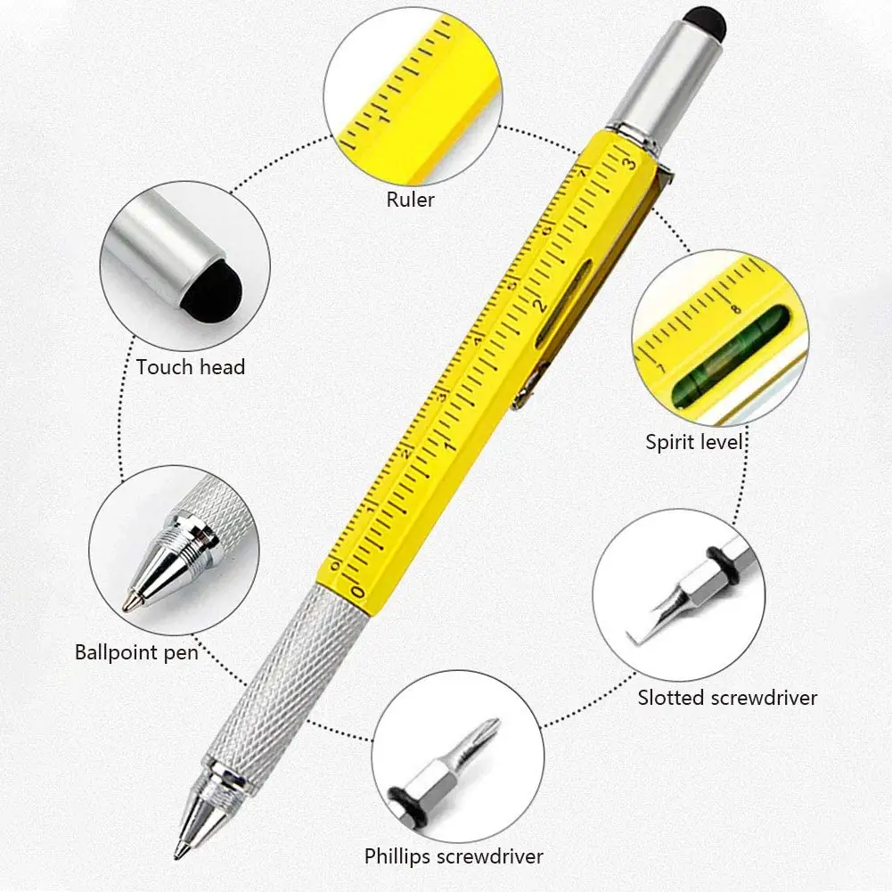 6 In 1 Multifunctionele Gereedschapspen Met Aangepaste Logokleur En Technische Pen Met Inch-Schaal In Multifunctionele Pen