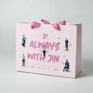 طباعة رقمية مخصصة كوريا الجنوبية kpo idol وردي كيس ورق تغليف لتغليف الهدايا مع شعار Idol