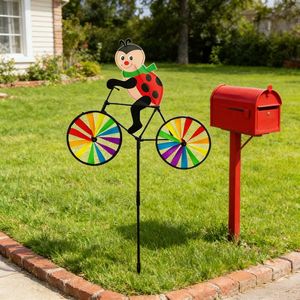 Molino de Viento Decorativo para Jardín con Diseño de Animal Montando una Bicicleta, Tridimensional, de Plástico, Impermeable, Creativo, con Base - Product Image 3