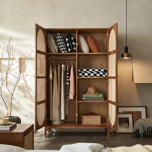 <span class=keywords><strong>Armoire</strong></span> de rangement en bois massif nordique en <span class=keywords><strong>rotin</strong></span> avec dôme arqué et porte battante pour ranger les vêtements et les armoires - Product Image 3