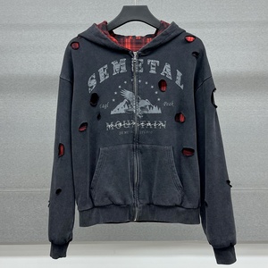 Sun Faded Cotton Printed Zipper <b>Hoodie</b> Acid Wash Heavyweight Reversible <b>Hoodie</b> Custom Plaid Oversized Distressed <b>Zip</b> <b>Up</b> <b>Hoodie</b> - Product Image 1