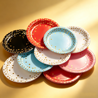 Assiettes en papier jetables de 7 pouces, dorées à pois, rondes, épaisses, résistantes à l'huile, pour anniversaire, baby shower, fournitures de fête en gros