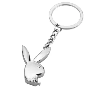 Cartoon Rabbit Head Keychains for Women Girls Fashion Bunny Stainless Steel Key Chain Animal Bag Accessories Jewelry Gift