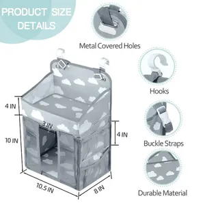 Sac de rangement suspendu multifonctionnel avec poches, grande capacité, pochette de rangement de chevet pour articles ménagers divers - Product Image 4