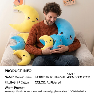 Aika Ingrosso Produttore di Peluche a Forma di <span class=keywords><strong>Luna</strong></span>, Cuscino Personalizzato Super Morbido in Cotone PP con Illuminazione LED, Finitura Lavata, Fabbrica OEM - Product Image 2