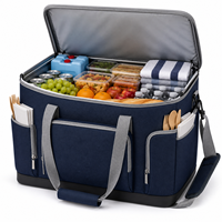 Grand sac isotherme pliable en toile marine avec bandoulière et poches avant pour le camping et la plage