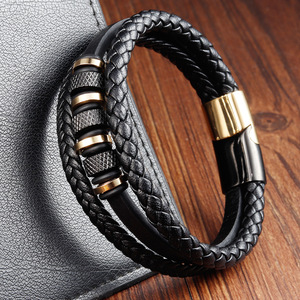 <span class=keywords><strong>Bracelet</strong></span> en <span class=keywords><strong>cuir</strong></span> multi-couches pour <span class=keywords><strong>homme</strong></span>, fermoir magnétique en acier inoxydable, <span class=keywords><strong>bracelet</strong></span> en <span class=keywords><strong>cuir</strong></span> véritable pour cadeau - Product Image 2