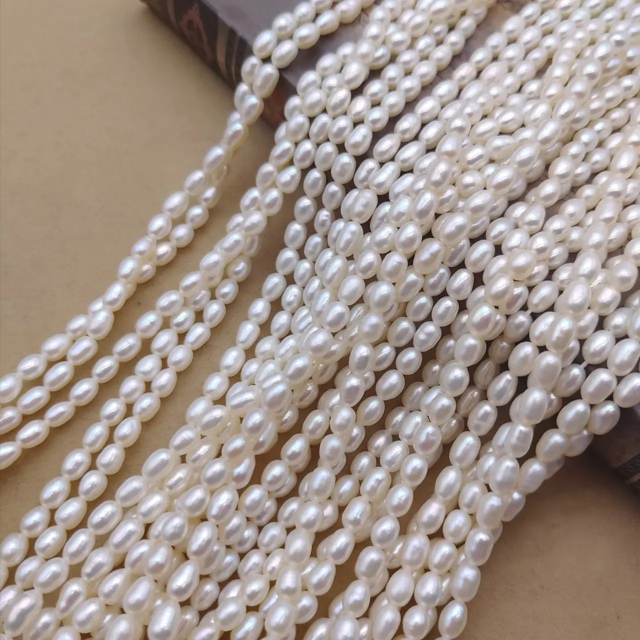 3-4mm small tiny size rice oval seed pearl bead string strand fresh water genuine real natural freshwater pearls