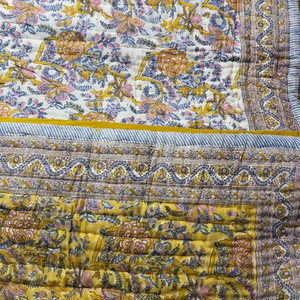 Rajasthani Handblock Print Patchwork Duvet Vintage Style <b>Queen</b> <b>Size</b> Cotton KanthaQuilt Soft Reversible Winter Blanket for Hotel - Product Image 1