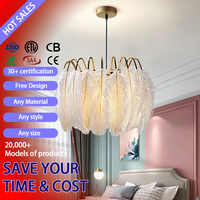 DUOMEIJU Lustre LED Nordique Moderne Doré à Hauteur Réglable, Économie d'Énergie, Lumière Chaude Romantique, Plumes, pour Chambre et Bureau, Télécommande