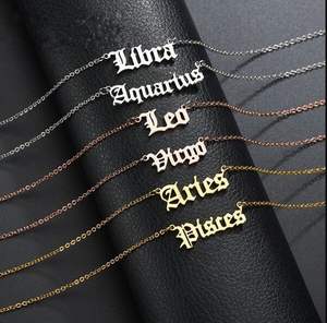 Venta al por mayor de acero inoxidable oro horóscopo estrella colgante collar 12 antiguo signo del zodiaco inglés collar cadena de eslabones para boda - Product Image 5