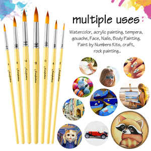 Vente en gros de pinceaux de peinture en Nylon pour aquarelle, ensemble de pinceaux de peinture d'artiste acrylique de forme ronde en bois jaune - Product Image 5