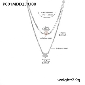 Collar de Acero Inoxidable con Baño de Oro PVD de 18K, Diseño Moderno de Doble Capa con Imitación de Perlas y Estrella, Patrón de Corazón, Collar Personalizado con Estrella de Perlas - Product Image 5