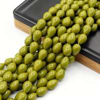 Cuentas de Vidrio en Forma de Gota de Agua, Color Verde Oliva Sólido, 9x13mm, con Orificio Completo, para Fabricación de Joyería y Pulseras DIY - En Stock