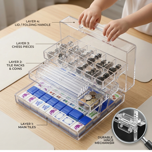 Jeu de <span class=keywords><strong>Mahjong</strong></span> en Gros Portable et Pliable, 4 Couches en Acrylique, 160 Tuiles de Style Américain de Luxe, Multifonctionnel pour Usage Familial en Extérieur - Product Image 4