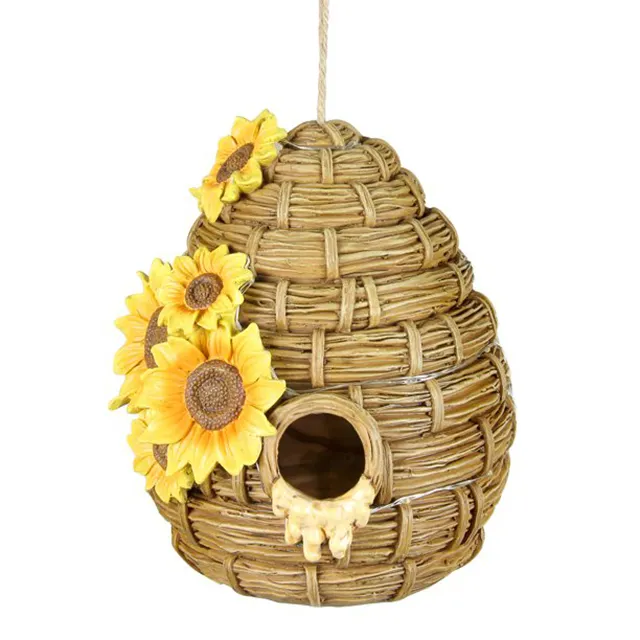 OEM Custom Decorative Resin Bird house Kreative Sonnenblume Handgemalte Bee Hive Hanging Bird House für kleine Vogelkäfig Dekoration
