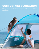 Tenda Pantai Anti Air UPF50+ Desain Luas untuk 3-4 Orang, Cocok untuk Aktivitas Luar Ruangan