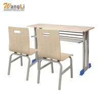 Ensemble pupitre et chaise d'école à hauteur fixe avec double siège, table d'étude à structure en acier avec étagère métallique, mobilier de classe robuste