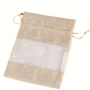 Customized Printed Logo Christmas <b>Gift</b> Storage Drawstring Shopping Tote Jute Burlap Linen <b>Bag</b> With Handles - Product Image 1