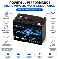 Batterie LifePO4 12V/24V 200Ah solaire haute sécurité, longue durée de vie, sans cobalt, courbe de tension stable pour système solaire