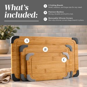 Ensemble de 3 planches à découper <span class=keywords><strong>en</strong></span> bambou biologique antidérapantes, gravables, certifiées FSC, pour la viande, les légumes et les fruits - Product Image 2