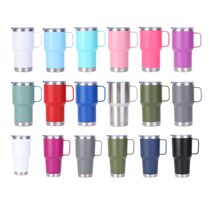 Gobelet isotherme de voyage en acier inoxydable à double paroi de 20 oz avec poignée, revêtement en poudre et logo personnalisé, tasses à café d'extérieur avec couvercle - Product Image 1