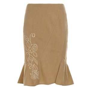 Y2K Corduroy Dropped Waist Vintage <b>Mermaid</b> Midi <b>Skirt</b> Spring Floral Embroidery Slim Fit Slit Hem Eco-Friendly - Product Image 1