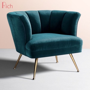 Mid Century Style Furniture Single Sofa Scalloped-Back Chair Stainless Steel legs fabric Velvet Living Room Armchair - Product Image 1