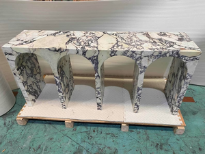Décoration de maison Style nordique moderne meubles en pierre forme d'arc entrée italien Calacatta alto marbre décor <span class=keywords><strong>Console</strong></span> Tables - Product Image 6