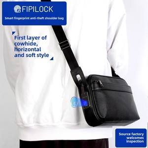 Fipilock男士真皮斜挎包带指纹锁时尚男士单肩包 - Product Image 2