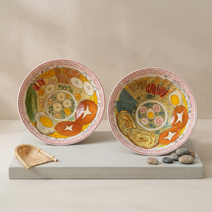 Platos de Sopa de Cerámica Pintados a Mano, Diseño Redondo con Dibujos Animados, Juego de Vajilla Hecho a Mano para Fiestas - Product Image 3